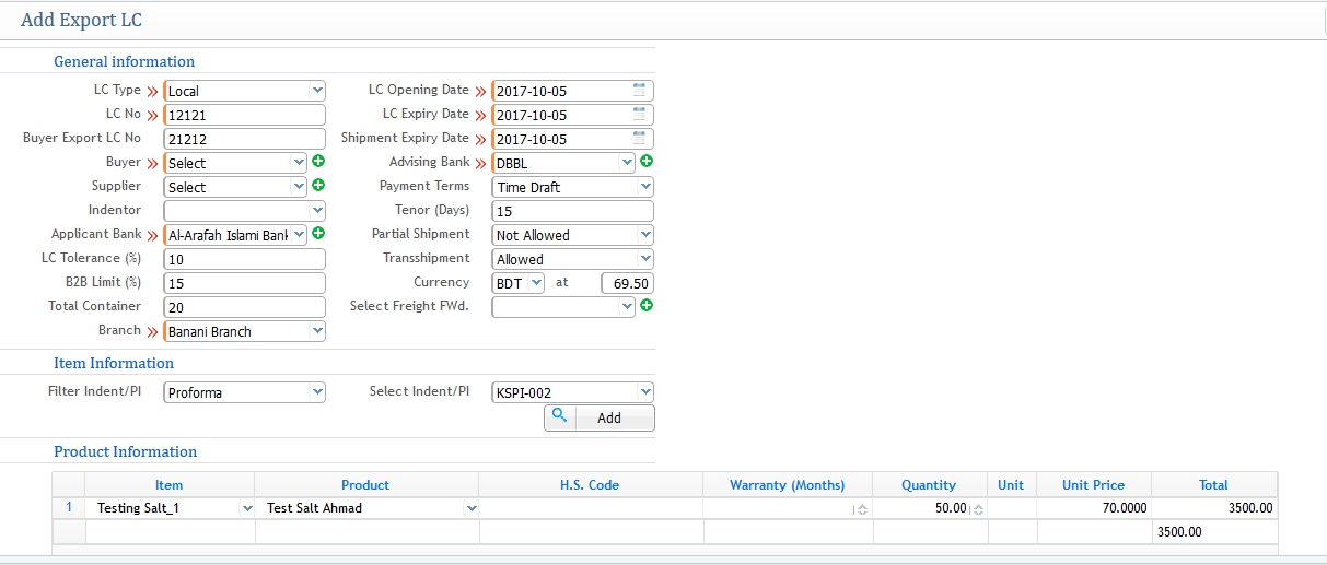 Add Export LC